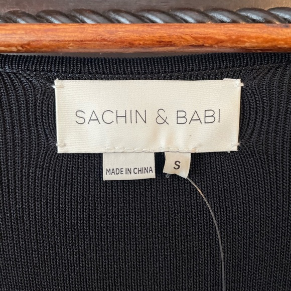 NWT Sachin & Babi Black And White Knit Dress Sheet Bishop Sleeve Small Silk - Picture 8 of 9